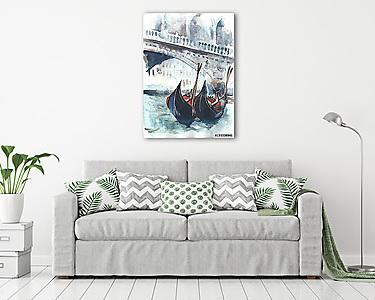 Gondolák a Rialtó-híd tövében  (vászonkép) - vászonkép, falikép otthonra és irodába
