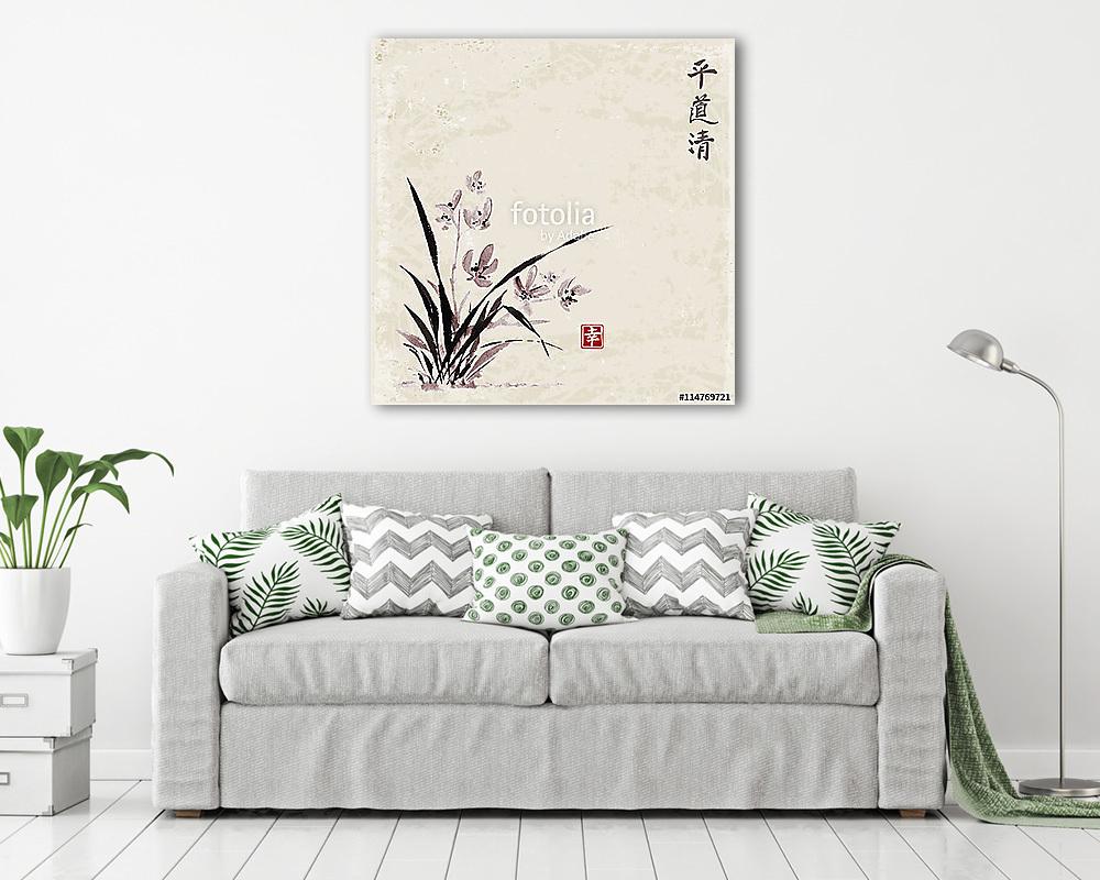 Vad orchidea a réten. A hagyományos japán festékfestés sumi-e - vászonkép, falikép vásárlás Vad orchidea a réten. A hagyományos japán festékfestés sumi-e (vászonkép) - vászonkép, falikép otthonra és irodába