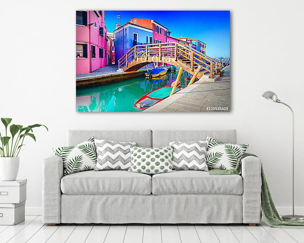 Színes ház Burano, Velence, Olaszország (keretezett kép) - vászonkép, falikép otthonra és irodába