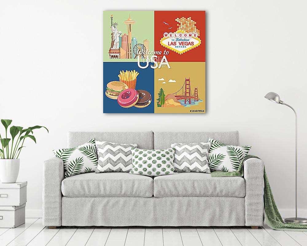 Üdvözöljük az USA-ban. Amerikai Egyesült Államok poszter. Vektor - vászonkép, falikép vásárlás Üdvözöljük az USA-ban. Amerikai Egyesült Államok poszter. Vektor (vászonkép) - vászonkép, falikép otthonra és irodába
