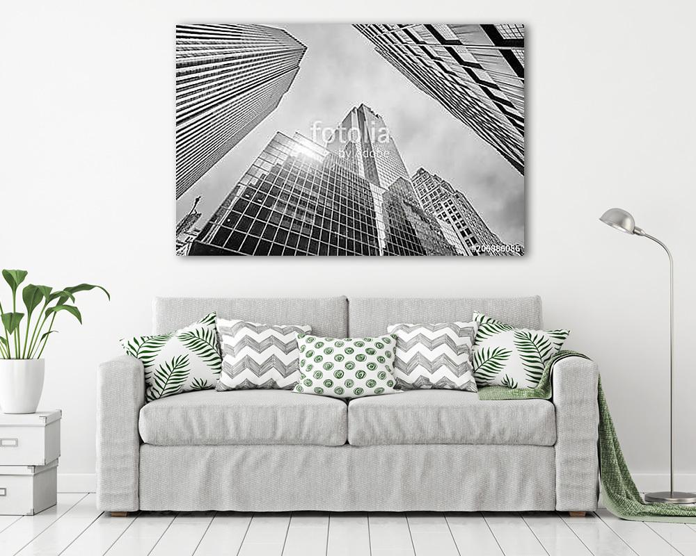 Looking up at Manhattan skyscrapers, New York City, USA. (többrészes kép) - vászonkép, falikép otthonra és irodába