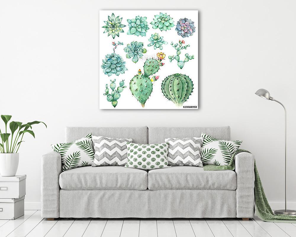 succulents in watercolor (poszter) - vászonkép, falikép otthonra és irodába