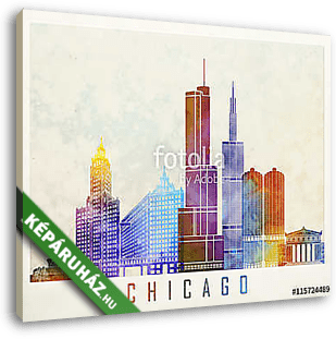 Chicago landmarks watercolor poster - vászonkép 3D látványterv