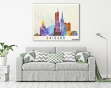 Chicago landmarks watercolor poster (vászonkép) - vászonkép, falikép otthonra és irodába