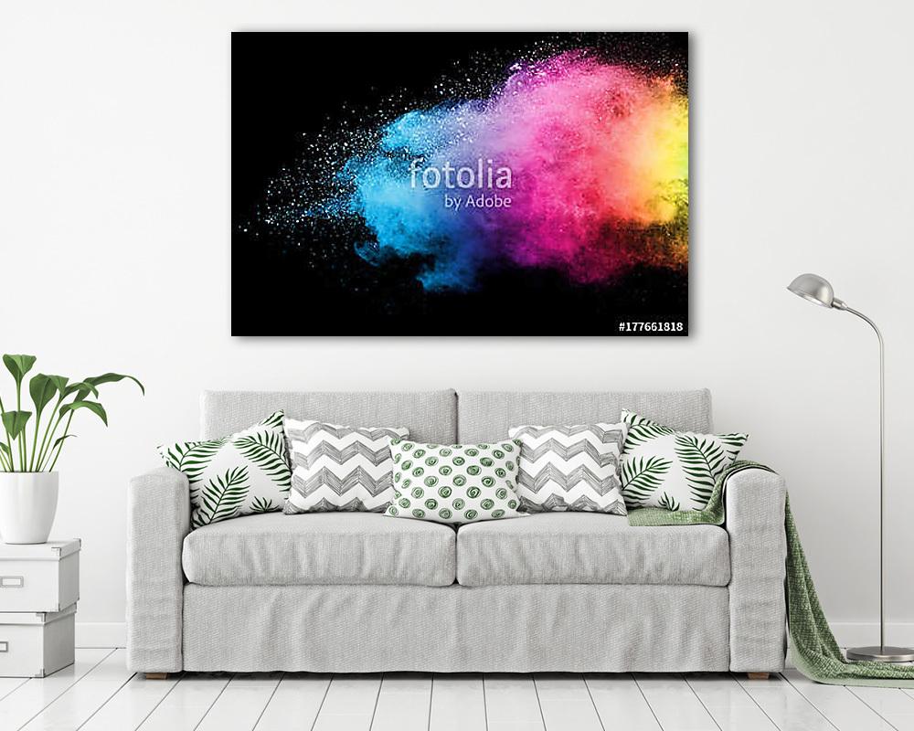Splash of colorful powder over black background. - vászonkép, falikép vásárlás Splash of colorful powder over black background. (vászonkép) - vászonkép, falikép otthonra és irodába