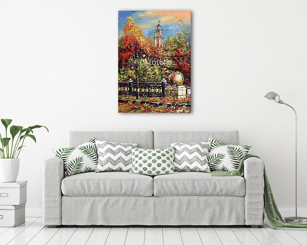 Őszi utcarészlet toronnyal (olajfestmény reprodukció) - vászonkép, falikép vásárlás Őszi utcarészlet toronnyal (olajfestmény reprodukció) (vászonkép) - vászonkép, falikép otthonra és irodába