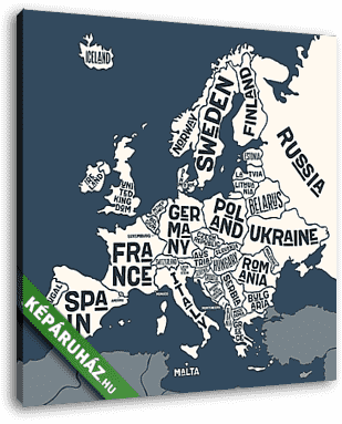 Európa poszter, országnevekkel - vászonkép 3D látványterv