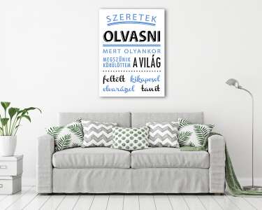 Szeretek olvasni poszter (kék)  (vászonkép) - vászonkép, falikép otthonra és irodába