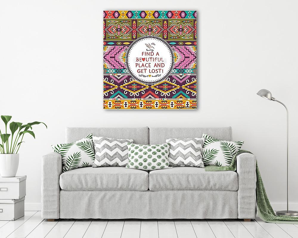 Zökkenőmentes színes díszítő geometriai minta a törzsiben (vászonkép) - vászonkép, falikép otthonra és irodába