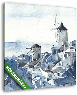 Santorini megtekintése Görögország szigetén akvarell festmény - vászonkép 3D látványterv Santorini megtekintése Görögország szigetén akvarell festmény - vászonkép 3D látványterv