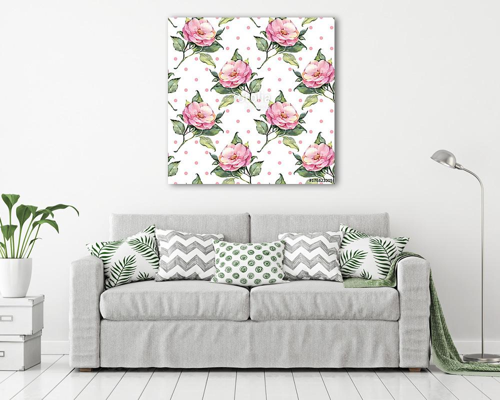 Seamless floral pattern with pink flowers 20 (vászonkép) - vászonkép, falikép otthonra és irodába