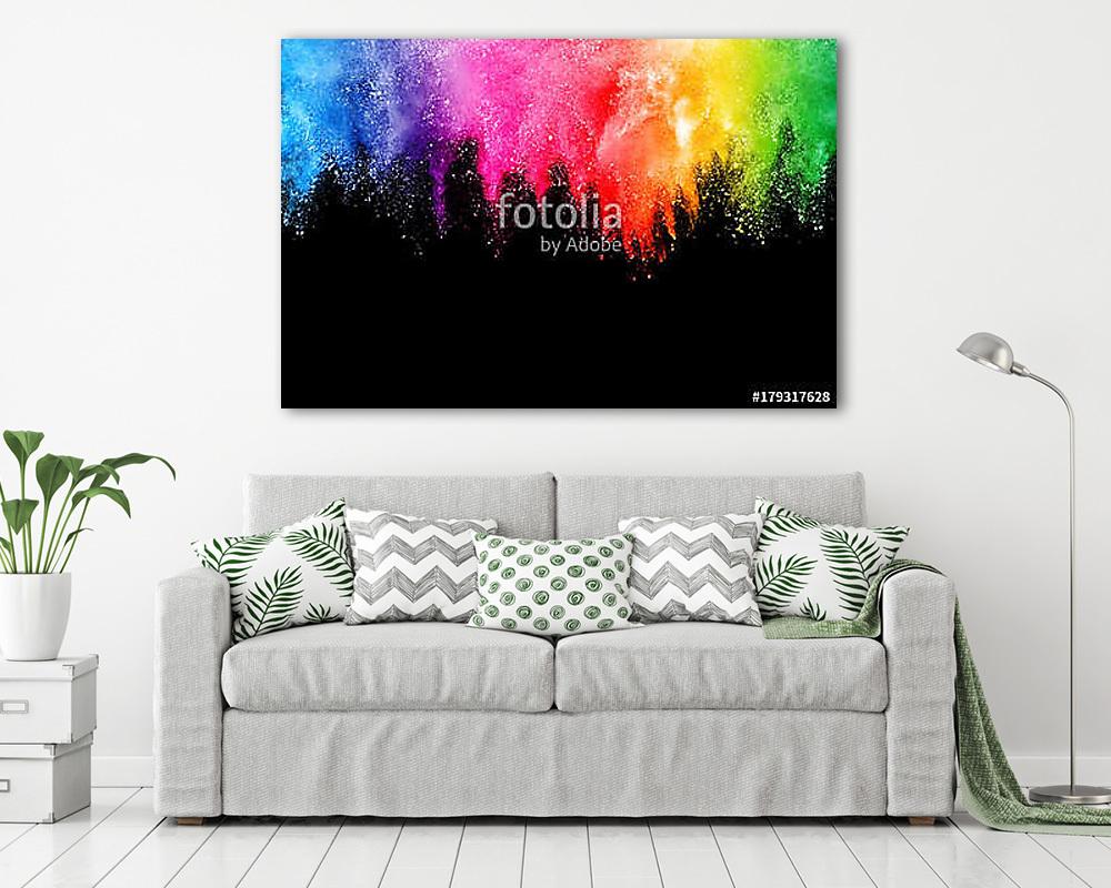 Freeze motion of colored powder explosions isolated on black background - vászonkép, falikép vásárlás Freeze motion of colored powder explosions isolated on black background (vászonkép) - vászonkép, falikép otthonra és irodába