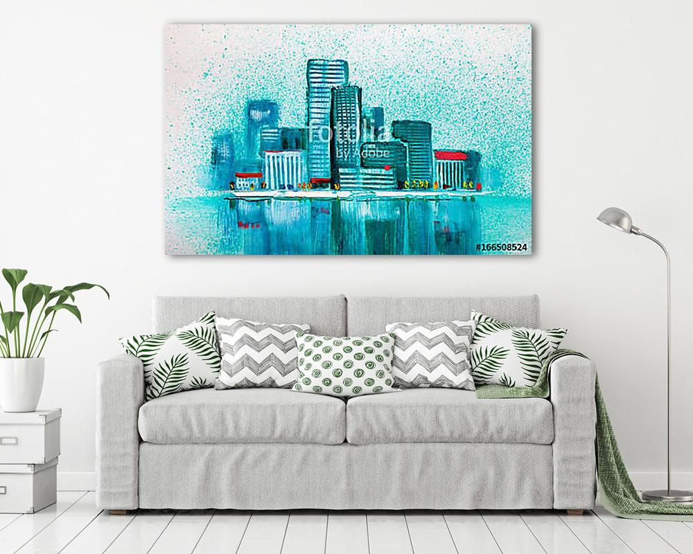 Felhőkarcolók víz partján - vászonkép, falikép vásárlás Felhőkarcolók víz partján (vászonkép) - vászonkép, falikép otthonra és irodába