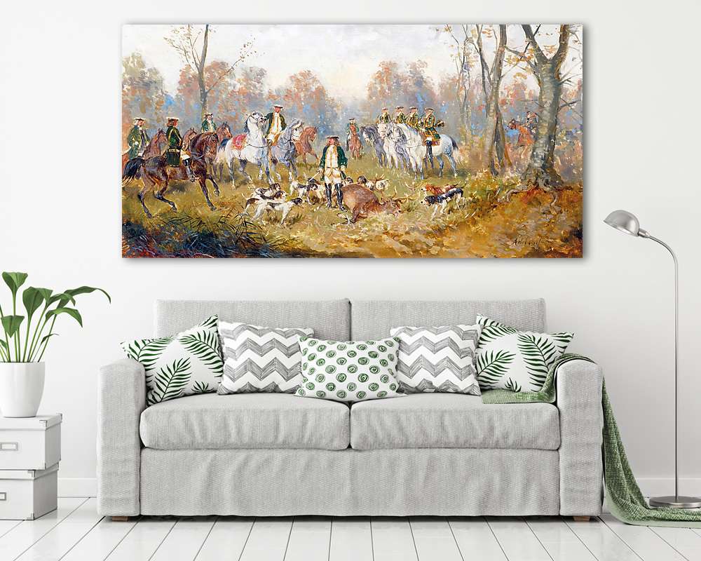 Vadászjelenet 2,  Az elejtett szarvas (színverzió 1)  - vászonkép, falikép vásárlás Vadászjelenet 2,  Az elejtett szarvas (színverzió 1)  (vászonkép) - vászonkép, falikép otthonra és irodába