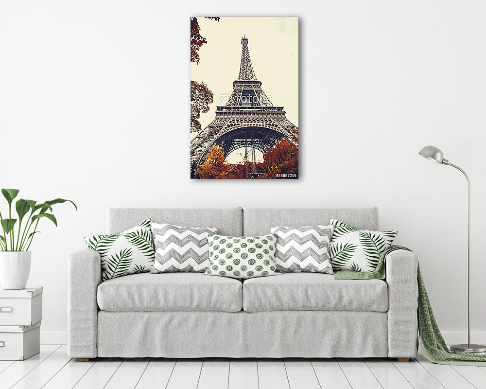 Párizsban. Szép kilátás az Eiffel-toronyra ősszel (többrészes kép) - vászonkép, falikép otthonra és irodába