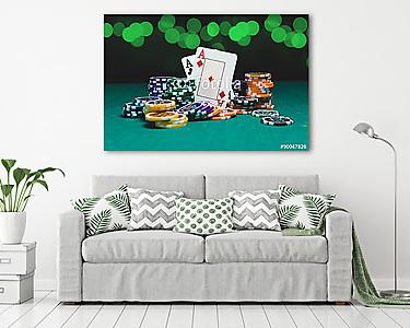 Póker kártyák és zsetonok (vászonkép) - vászonkép, falikép otthonra és irodába
