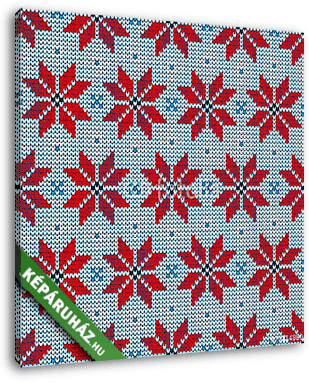 Poinsettia Piros / Kék Seamless Pattern Kötött - vászonkép 3D látványterv