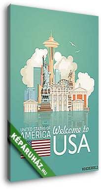 Üdvözöljük az USA-ban. Amerikai Egyesült Államok poszter. Vektor - vászonkép 3D látványterv