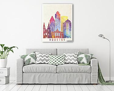 Houston landmarks watercolor poster (vászonkép) - vászonkép, falikép otthonra és irodába