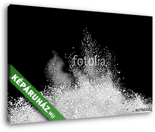 Freeze motion of white powder explosions isolated on black background - vászonkép 3D látványterv
