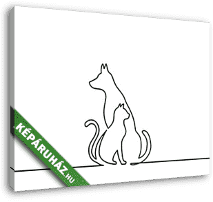 Kutya macska barátság (vonalrajz, lien art) - vászonkép 3D látványterv