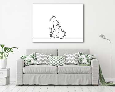 Kutya macska barátság (vonalrajz, lien art) (vászonkép) - vászonkép, falikép otthonra és irodába