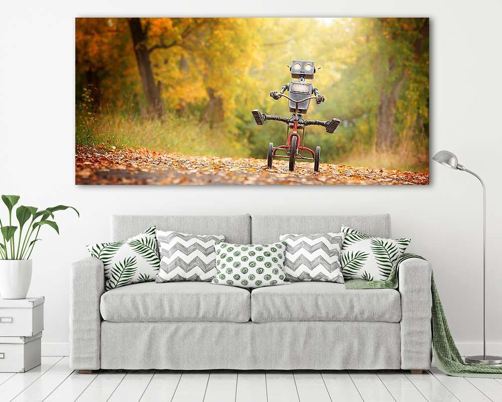 Tricikliző robot az őszi erdőben (bögre) - vászonkép, falikép otthonra és irodába