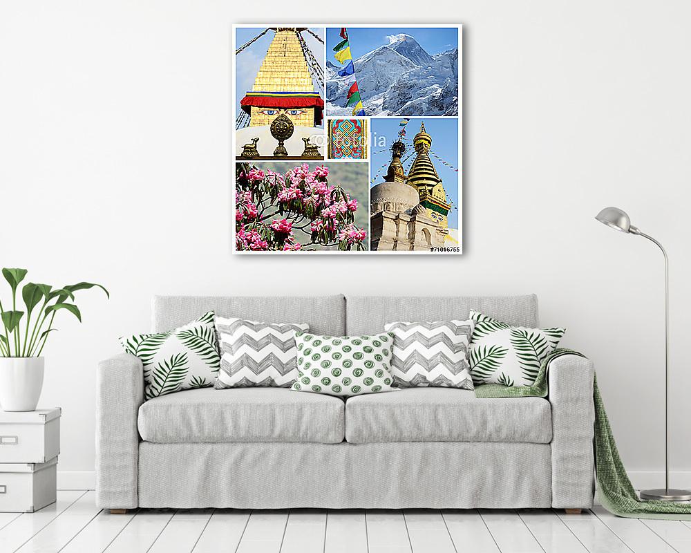Collage of popular Nepalese travel destinations - Kathmandu vall (vászonkép) - vászonkép, falikép otthonra és irodába