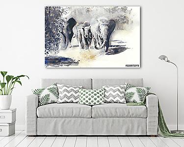 Elefántok akvarell festés afrikai szafari (vászonkép) - vászonkép, falikép otthonra és irodába