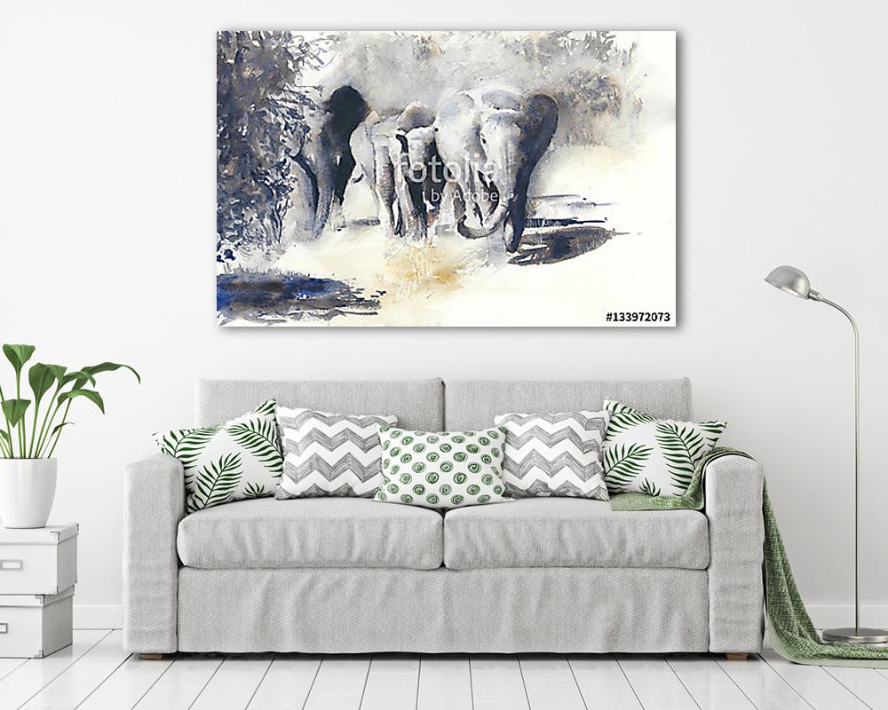 Elefántok akvarell festés afrikai szafari - vászonkép, falikép vásárlás Elefántok akvarell festés afrikai szafari (vászonkép) - vászonkép, falikép otthonra és irodába