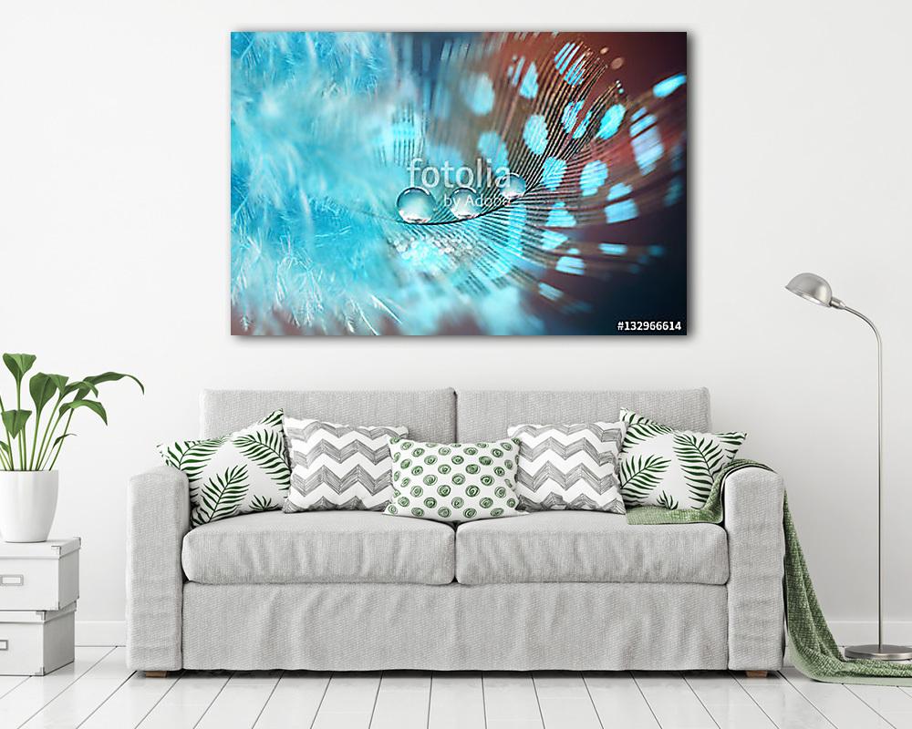 Gyönyörű bolyhos légkék toll madár, foltokkal és cseppekkel o (vászonkép) - vászonkép, falikép otthonra és irodába