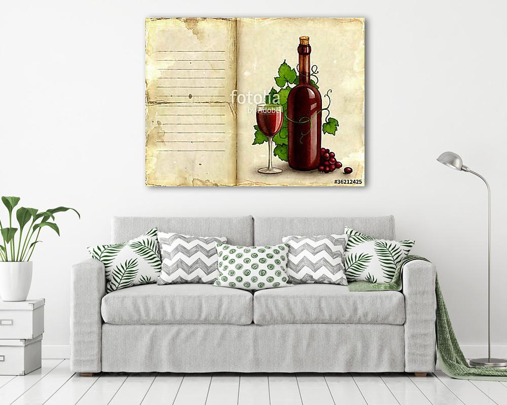 Borospalack és pohár régi papíron (vászonkép) - vászonkép, falikép otthonra és irodába