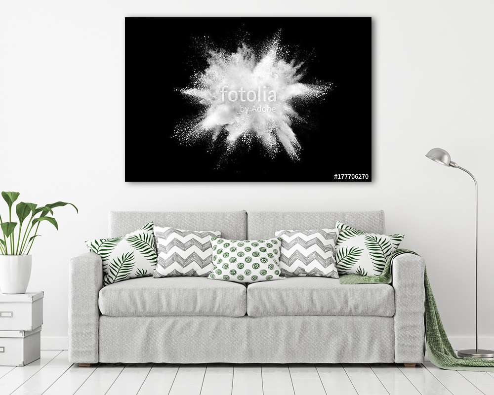 Explosion of white powder isolated on black background. (többrészes kép) - vászonkép, falikép otthonra és irodába