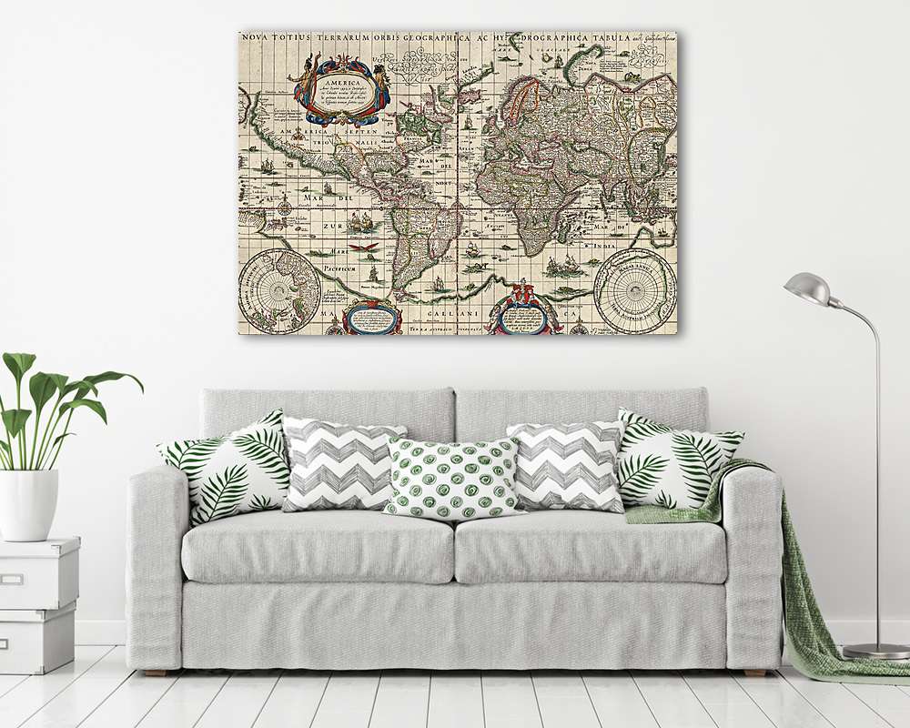 Világtérkép 1635 (vágott, szín 5)  - vászonkép, falikép vásárlás Világtérkép 1635 (vágott, szín 5)  (vászonkép) - vászonkép, falikép otthonra és irodába