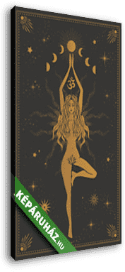 Nő tarrot kártya stílusban, jóga pózban, hold fázisokkal - vászonkép 3D látványterv