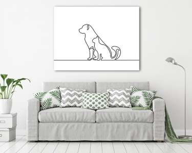Kutya, macska egymás mellett ül (vonalrajz, line art) (vászonkép) - vászonkép, falikép otthonra és irodába