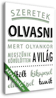 Szeretek olvasni poszter (oliva zöld)  - vászonkép 3D látványterv