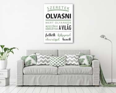Szeretek olvasni poszter (oliva zöld)  (vászonkép) - vászonkép, falikép otthonra és irodába