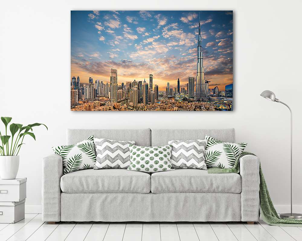 Felhők Dubai felett a naplementében - vászonkép, falikép vásárlás Felhők Dubai felett a naplementében (vászonkép) - vászonkép, falikép otthonra és irodába