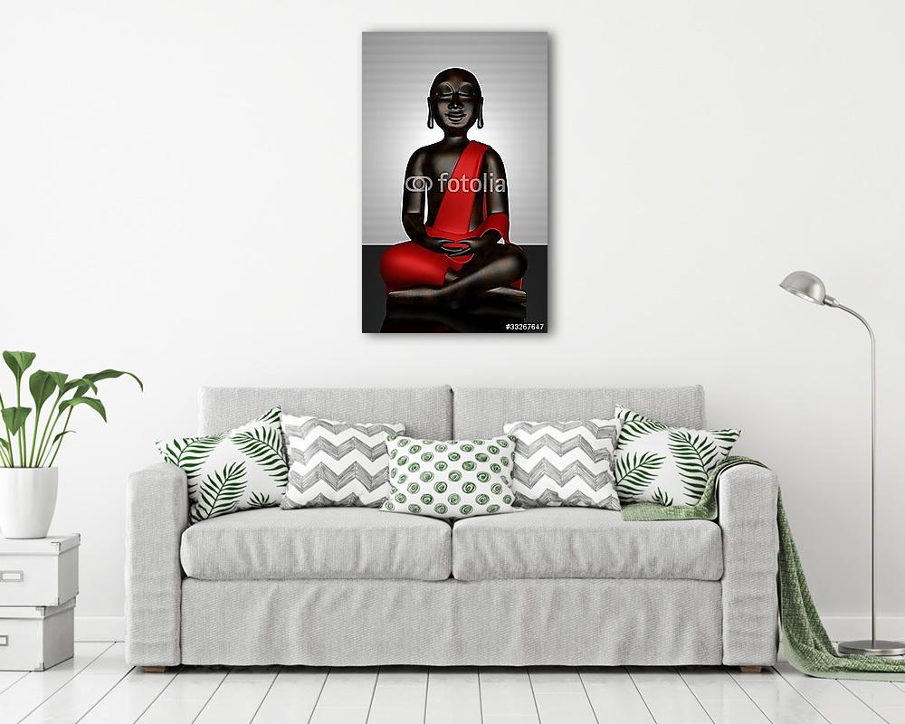 Fekete Buddha szobor vörös köpenytől (vászonkép) - vászonkép, falikép otthonra és irodába