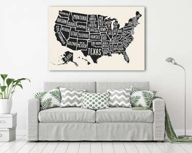 USA államok térképe, rajz (vászonkép) - vászonkép, falikép otthonra és irodába