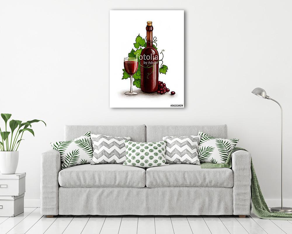 Borosüveg és pohár fehér háttérrel (fotótapéta) - vászonkép, falikép otthonra és irodába