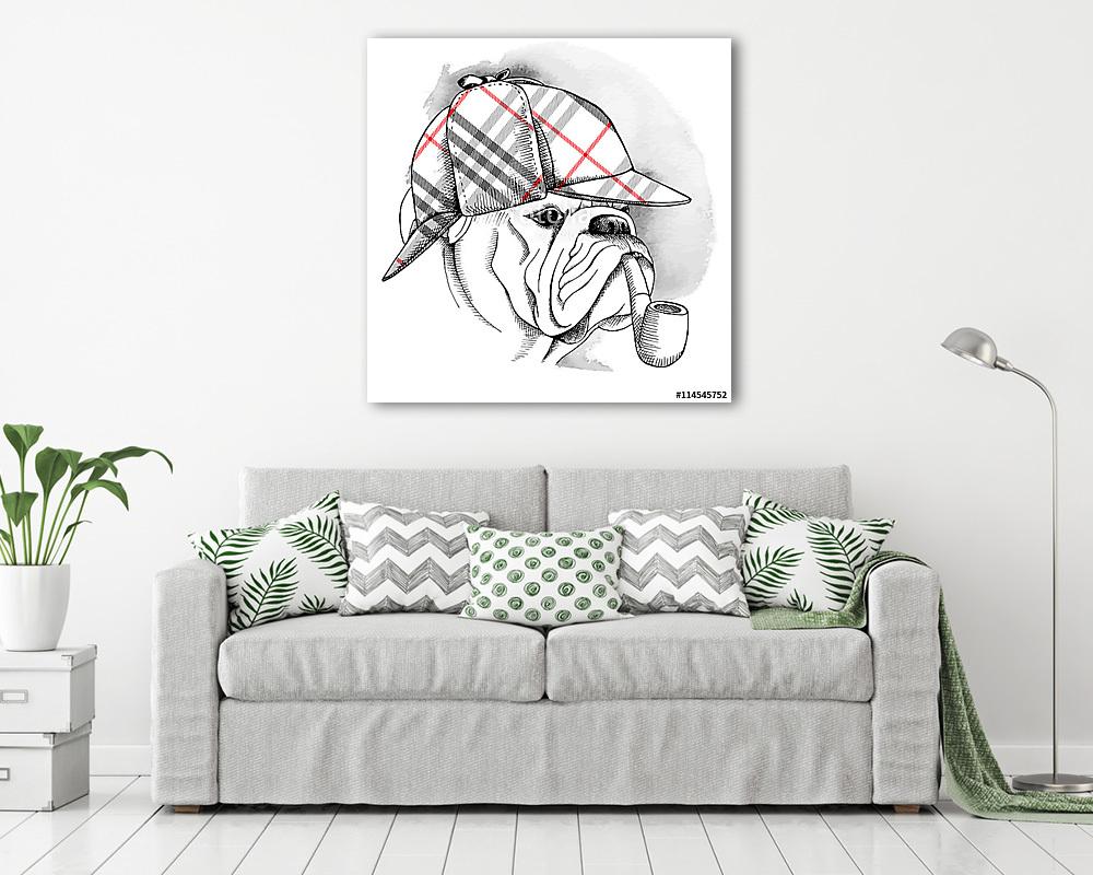 The Image Portrait of a dog Bulldog wearing the deerstalker and  - vászonkép, falikép vásárlás The Image Portrait of a dog Bulldog wearing the deerstalker and  (vászonkép) - vászonkép, falikép otthonra és irodába