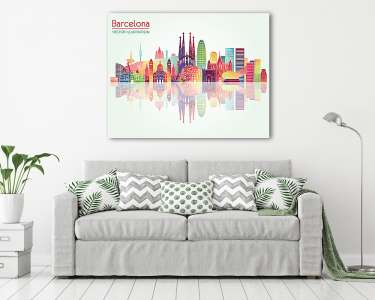 Barcelona skyline detailed silhouette. Vector illustration (vászonkép) - vászonkép, falikép otthonra és irodába