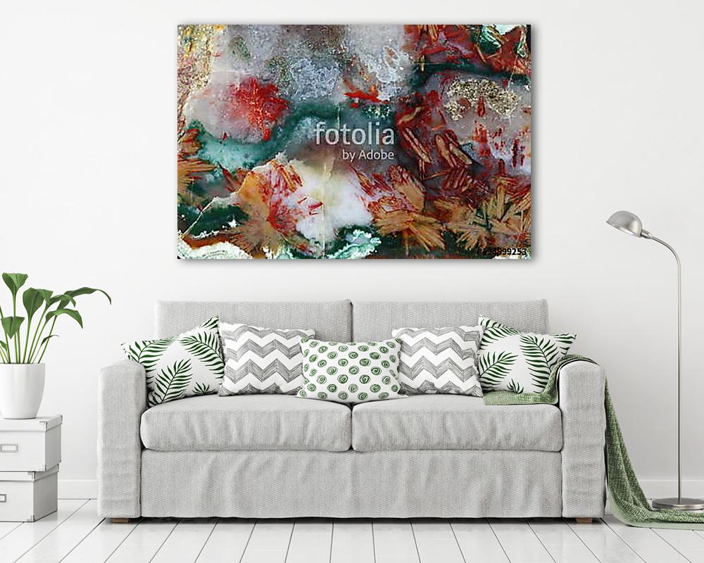 Cose-up of the cross section of agate. Macrophotography of a fragment of a surface. Origin: Rudno near Krakow, Poland. (bögre) - vászonkép, falikép otthonra és irodába