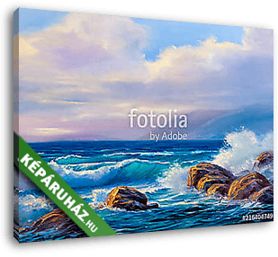 Sunset on the sea, painting by oil on canvas. - vászonkép 3D látványterv