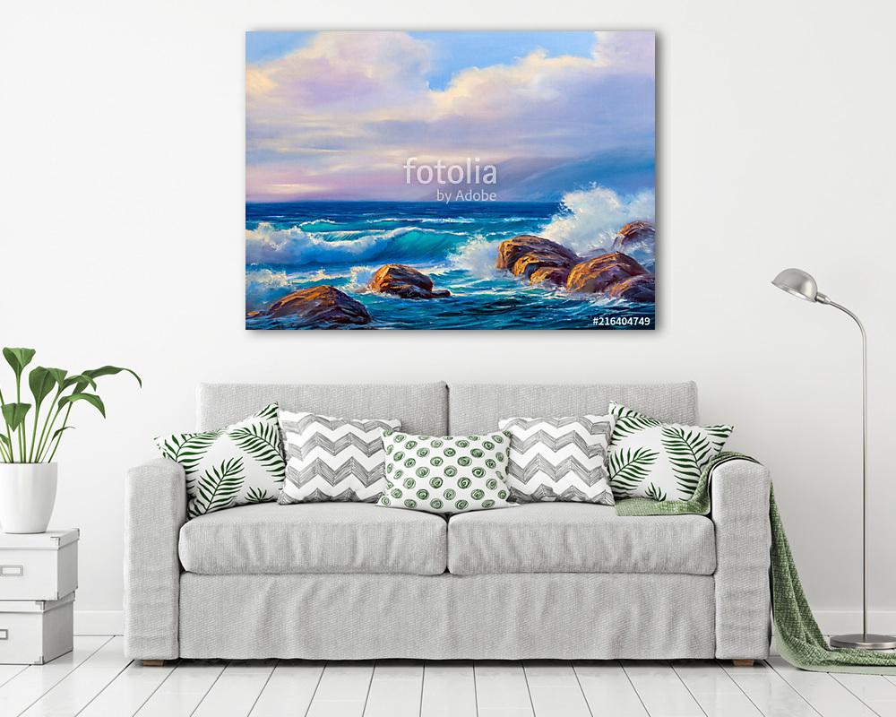 Sunset on the sea, painting by oil on canvas. (fotótapéta) - vászonkép, falikép otthonra és irodába