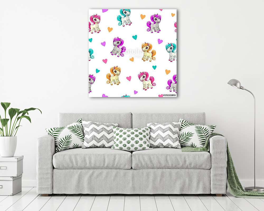 Színes pónik tapétaminta (fotótapéta) - vászonkép, falikép otthonra és irodába