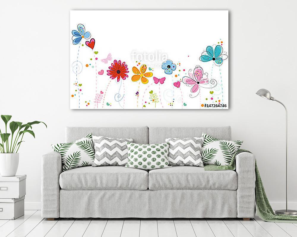 Nyári virágok irka-firka stílusban (fotótapéta) - vászonkép, falikép otthonra és irodába
