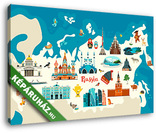 Oroszország térkép illusztráció, neves épületekkel - vászonkép 3D látványterv
